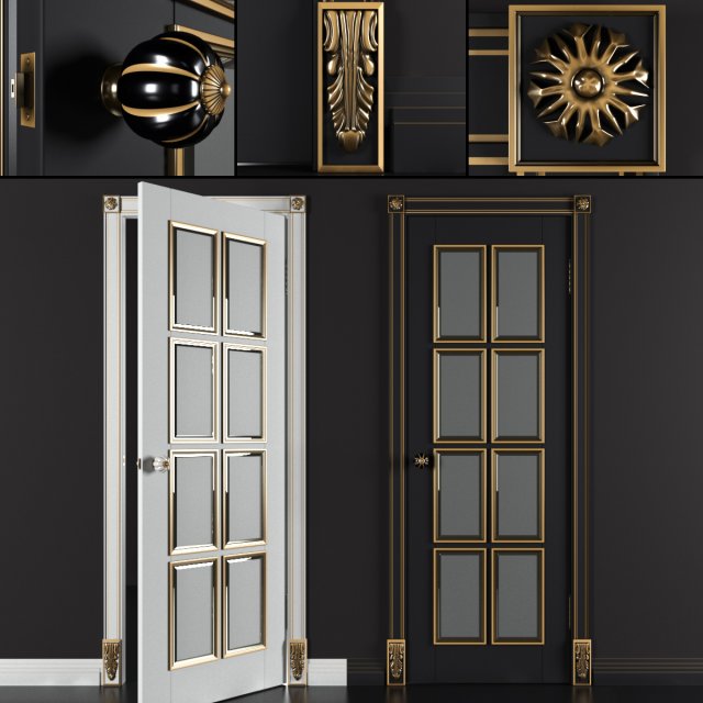 bergamo door with gold black and white 3D Model .c4d .max .obj .3ds .fbx .stl .blend