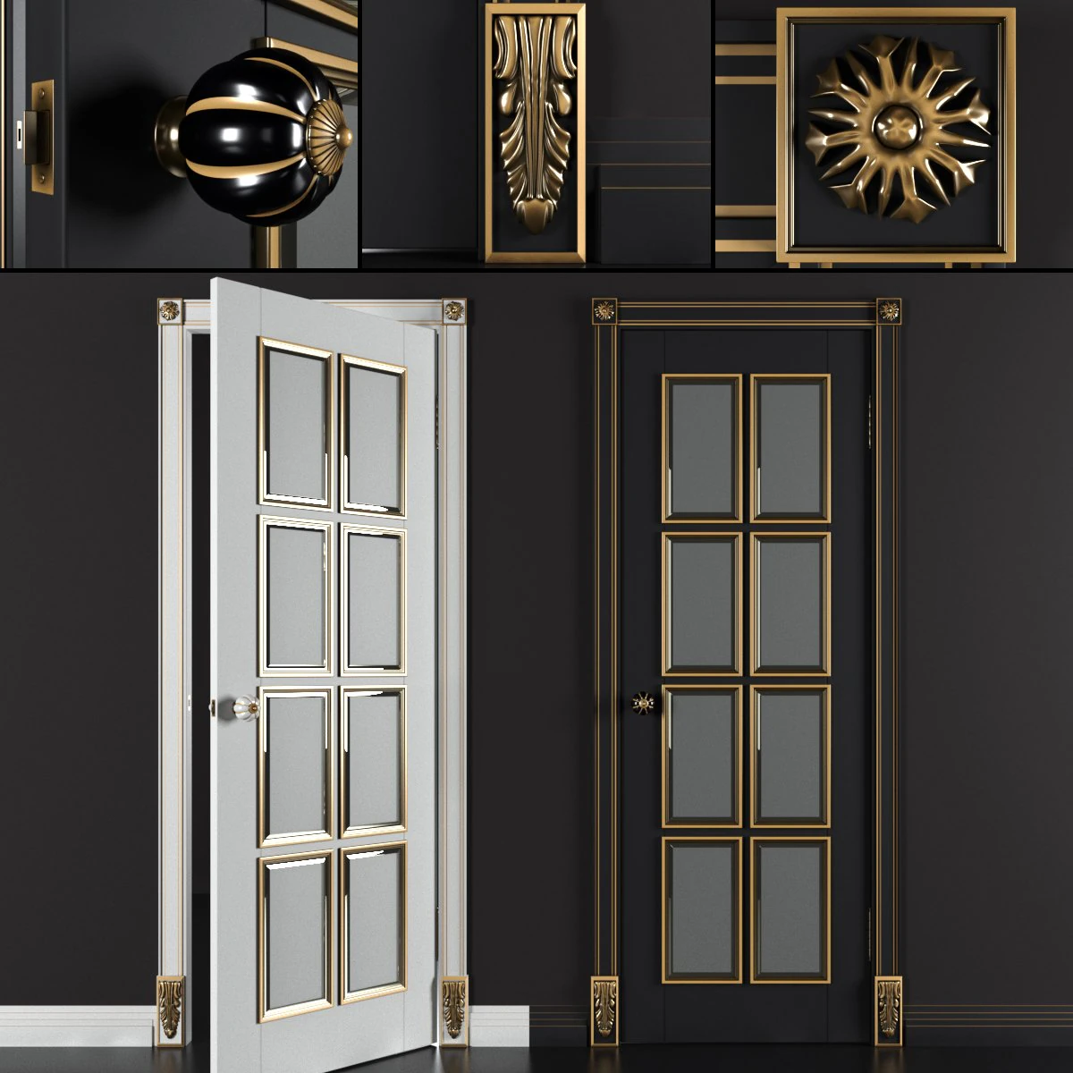 bergamo door with gold black and white 3D Model .c4d .max .obj .3ds .fbx .stl .blend 
