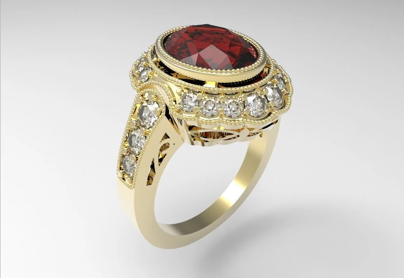 ring with oval stone 3D Print Model .c4d .max .obj .3ds .fbx .stl .blend 