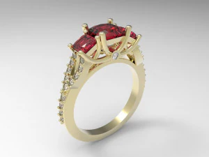 Перстень з 3 каменями 3D Принт Модель