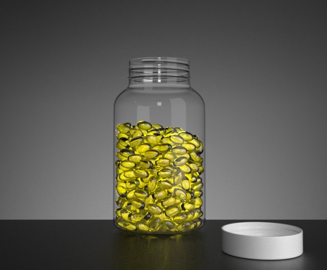 bottle filled with cod liver pills 3D मॉडल .c4d .max .obj .3ds .fbx .stl .blend 
