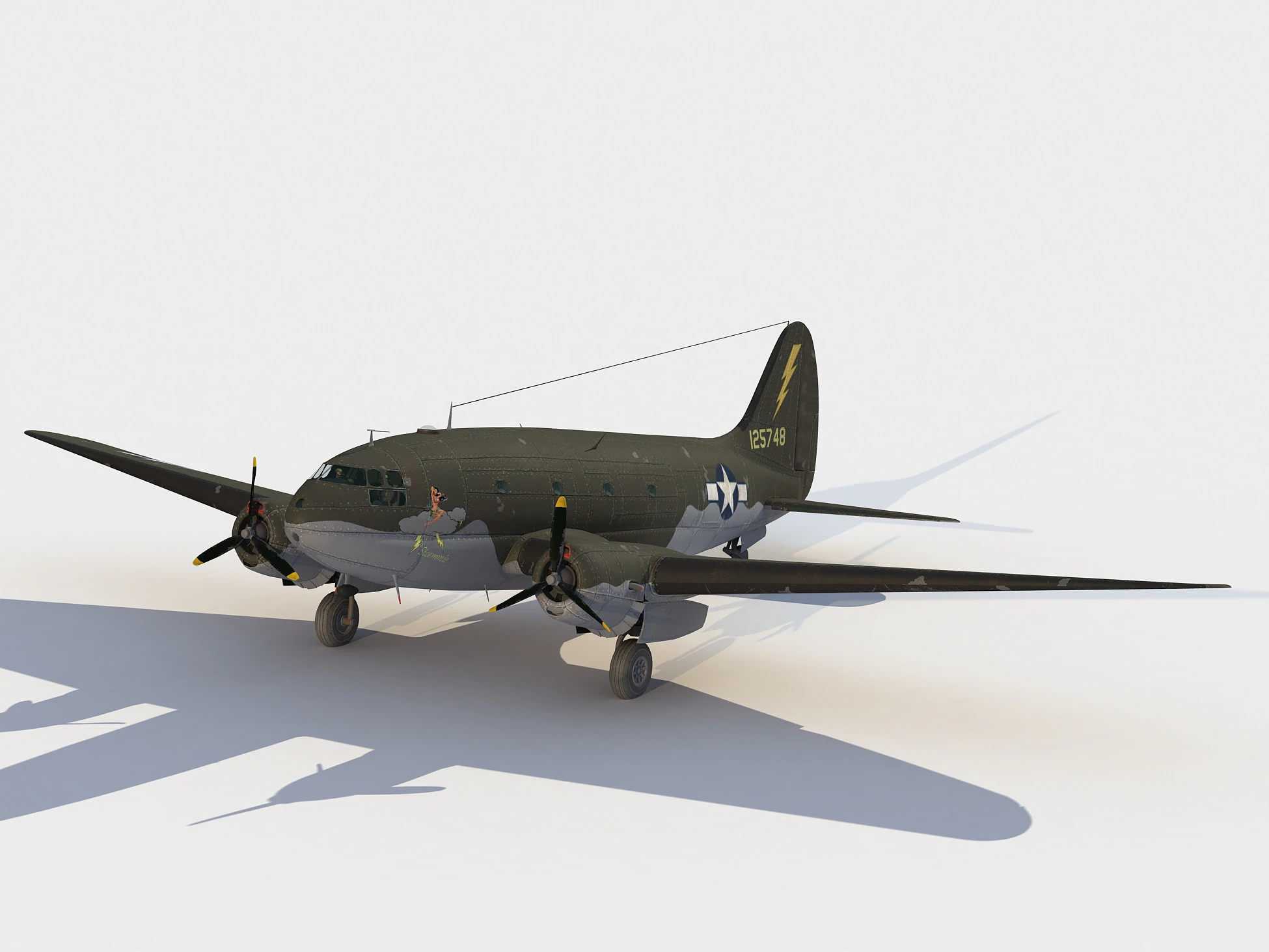 Curtiss C-46 Commando 3D Model .c4d .max .obj .3ds .fbx .stl .blend 