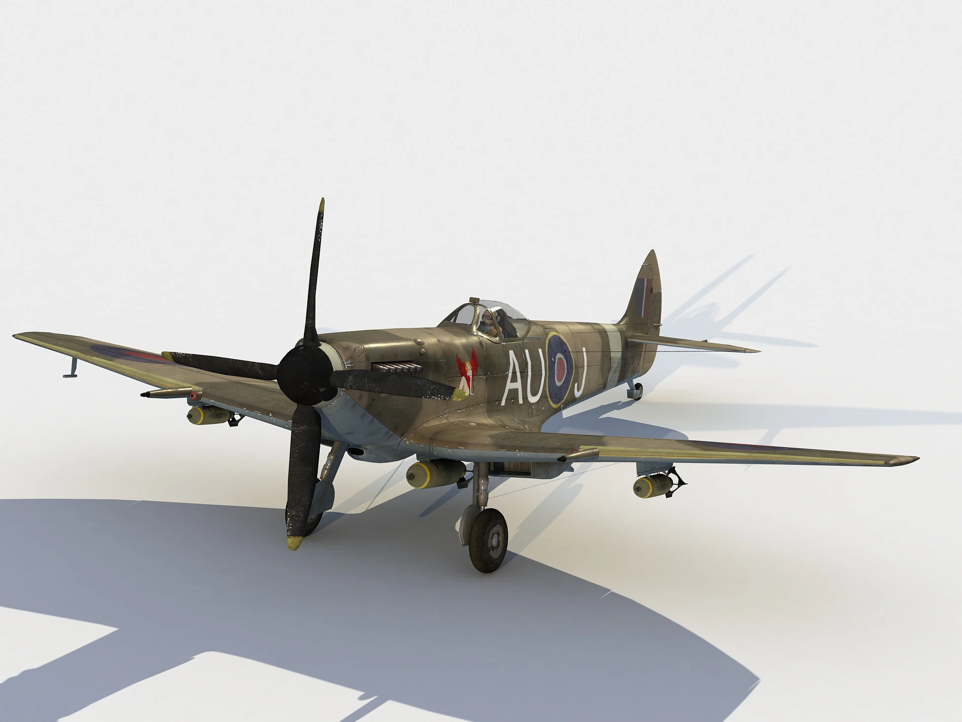 Supermarine Spitfire Mk XVI 3D Model .c4d .max .obj .3ds .fbx .stl .blend 
