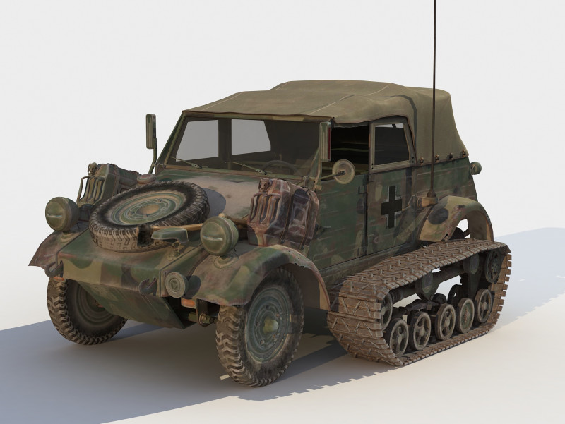 German PkwK1 Kbelwagen Type 155 Half-Track 3D Model .c4d .max .obj .3ds .fbx .stl .blend