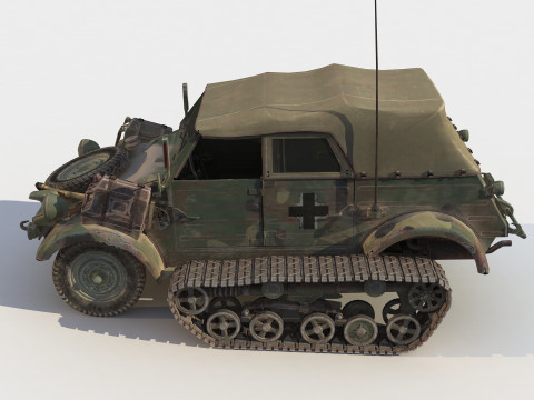 German PkwK1 Kbelwagen Type 155 Half-Track 3D Model