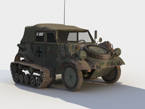German PkwK1 Kbelwagen Type 155 Half-Track 3D Model