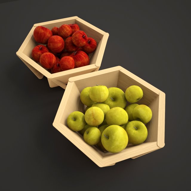 wooden basket with apples 3D Model .c4d .max .obj .3ds .fbx .stl .blend 