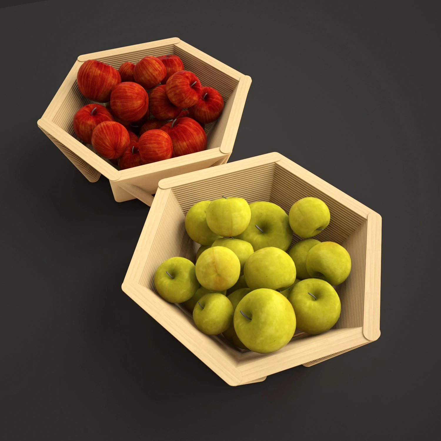 wooden basket with apples 3D Model .c4d .max .obj .3ds .fbx .stl .blend 