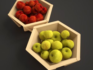 wooden basket with apples 3D Model
