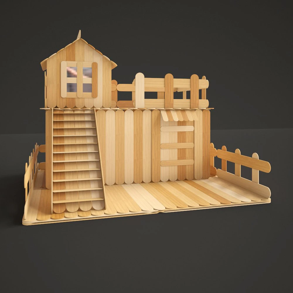 sticks house 3D Model .c4d .max .obj .3ds .fbx .stl .blend