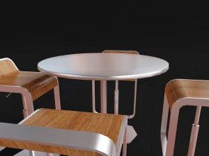 low poly stools and table 3D Model
