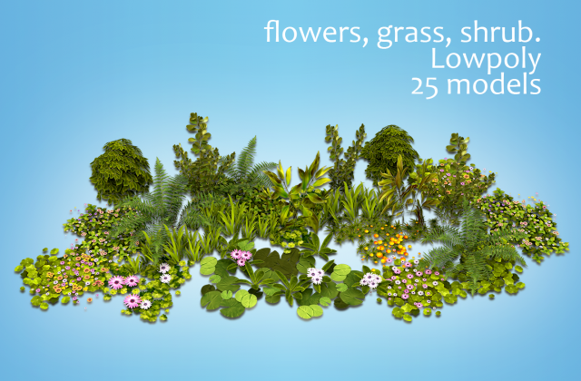 flowers and plants are low poly 25 objects 3D Model .c4d .max .obj .3ds .fbx .stl .blend 