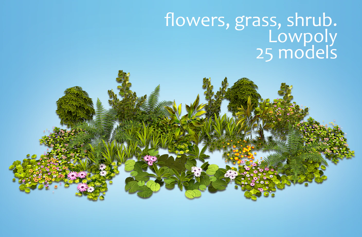 flowers and plants are low poly 25 objects 3D Model .c4d .max .obj .3ds .fbx .stl .blend