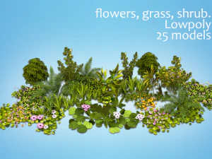 bunga dan tanaman adalah objek poli 25 rendah Model 3D