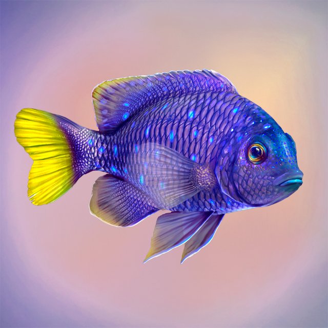 Fish Microspathodon Chrysurus Low-poly Model 3D .c4d .max .obj .3ds .fbx .stl .blend 