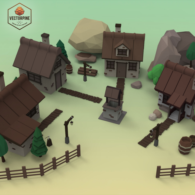 low poly mountain village 3D 모델 .c4d .max .obj .3ds .fbx .stl .blend 