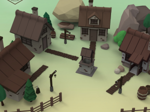 low poly mountain village Model 3D