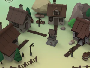 низькому полі гірське село 3D Модель