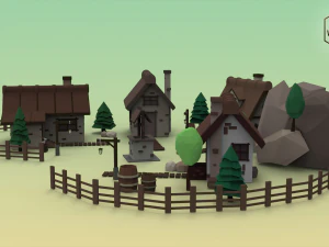 low poly mountain village 3D Model