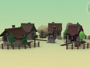 low poly mountain village 3D 모델