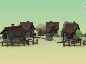 low poly mountain village 3D Model