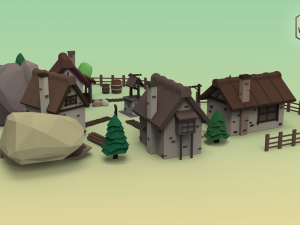 low poly mountain village 3D 모델