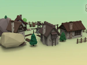 low poly mountain village 3D Model