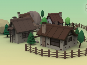 low poly mountain village 3D 모델