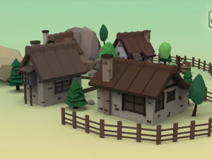 low poly mountain village 3D Model