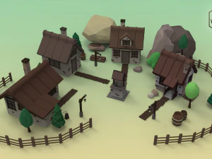 low poly mountain village 3D Model
