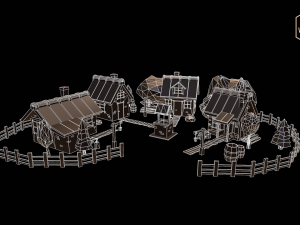 low poly mountain village 3D 모델
