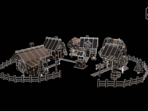 low poly mountain village 3D Model