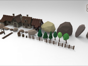low poly mountain village 3D 모델