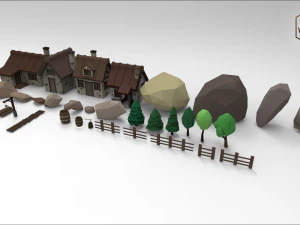 low poly mountain village 3D Model