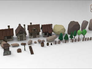 low poly mountain village 3D 모델