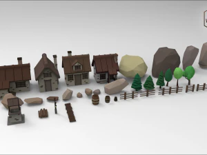low poly mountain village 3D Model