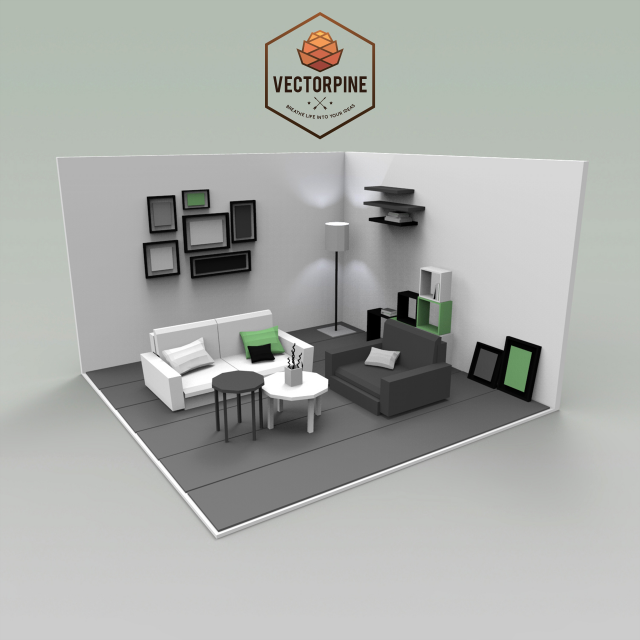 low poly interiors - living room Model 3D .c4d .max .obj .3ds .fbx .stl .blend 