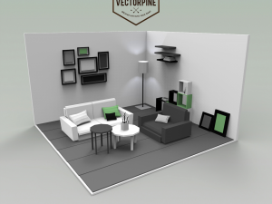low poly interiors - living room 3D 모델