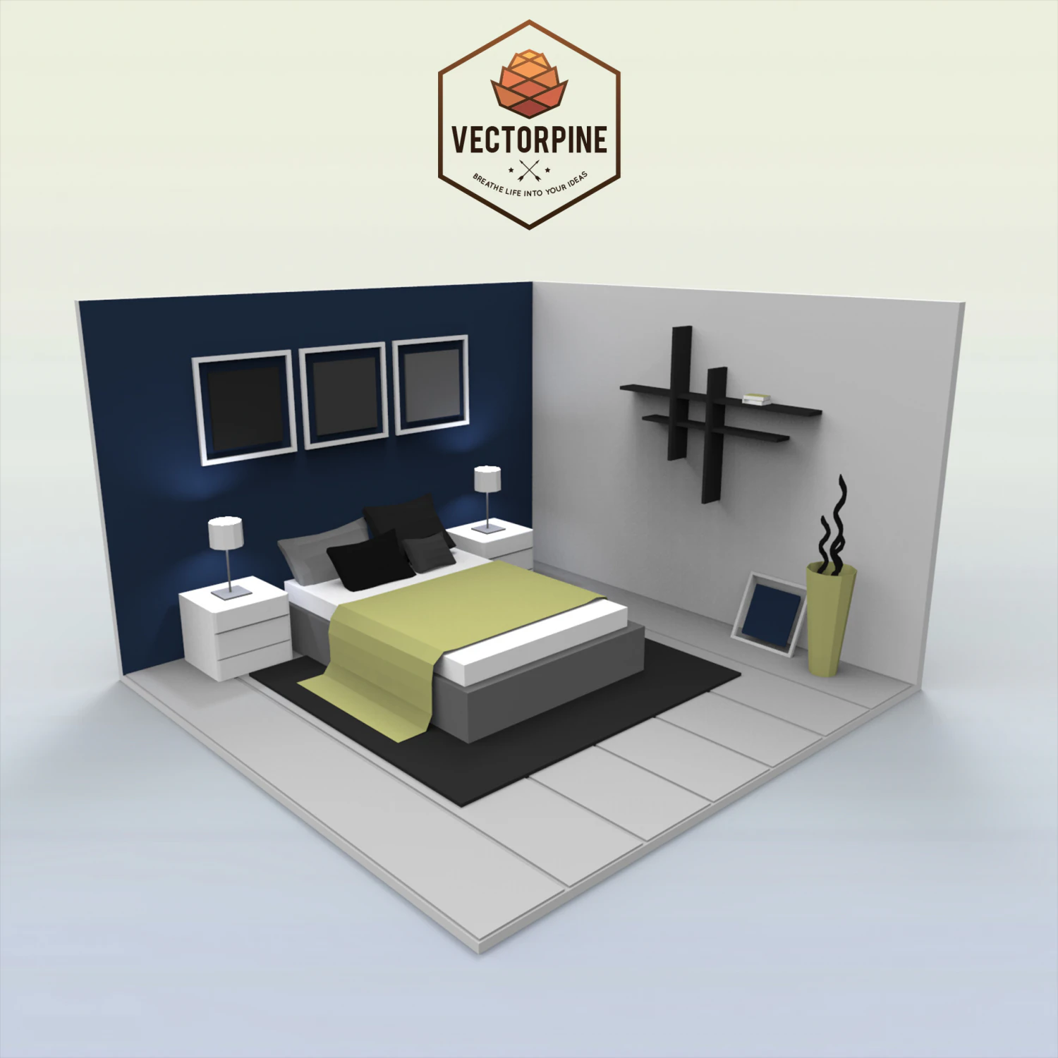 low poly interiors - bedroom 3D Model .c4d .max .obj .3ds .fbx .stl .blend