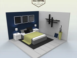 int&eacute;rieurs low poly - chambre Modèle 3D