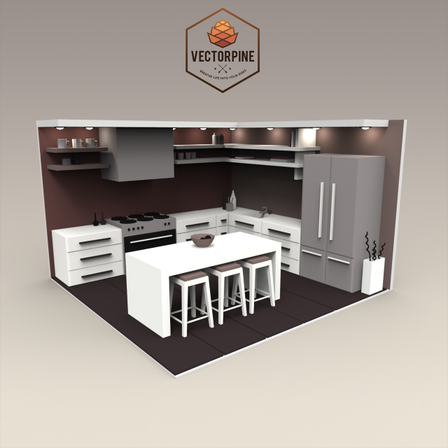 low poly interiors - kitchen Modelo 3D .c4d .max .obj .3ds .fbx .stl .blend 