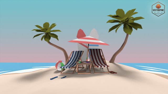 low poly exteriors - beach seaside pack 3D Model .c4d .max .obj .3ds .fbx .stl .blend 