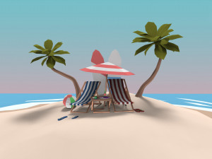 low poly exteriors - beach seaside pack 3D Model