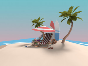 low poly exteriors - beach seaside pack 3D Model