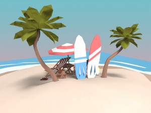 low poly exteriors - beach seaside pack 3D Model