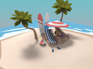 low poly exteriors - beach seaside pack 3D Model