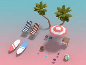 low poly exteriors - beach seaside pack 3D Model