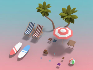 low poly exteriors - beach seaside pack 3D Model