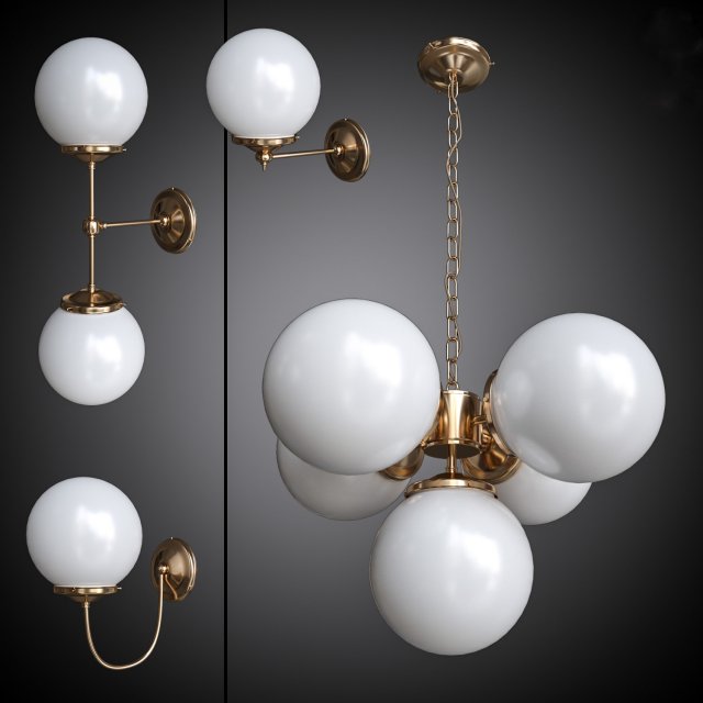 set of chandelier and wall lamps mullan 3D Model .c4d .max .obj .3ds .fbx .stl .blend 