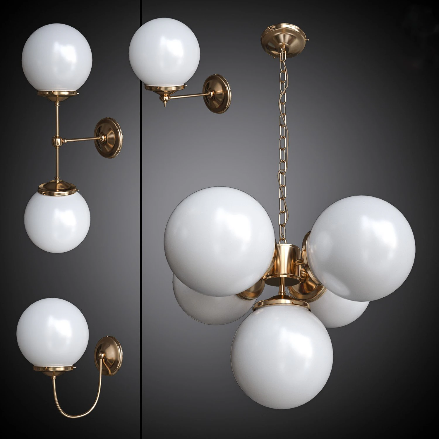 set of chandelier and wall lamps mullan 3D Model .c4d .max .obj .3ds .fbx .stl .blend 